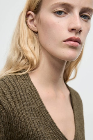 Cardigan maille côtelée col V - Kaki