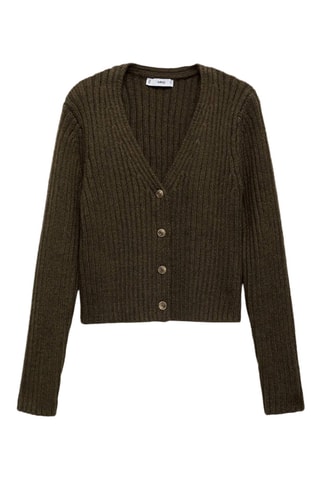 Cardigan maille côtelée col V - Kaki