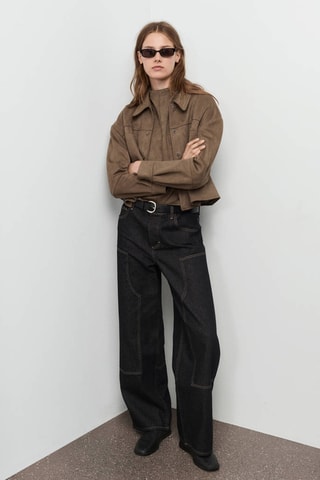 Veste cuir synthétique poches - Marron clair