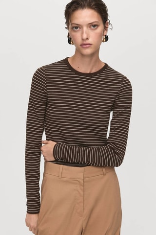 T-shirt rayé manches longues - Marron