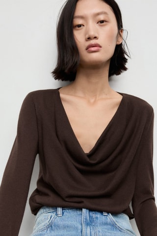 Pull col drapé - Marron