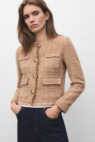 Veste tweed bords effilochés - Marron