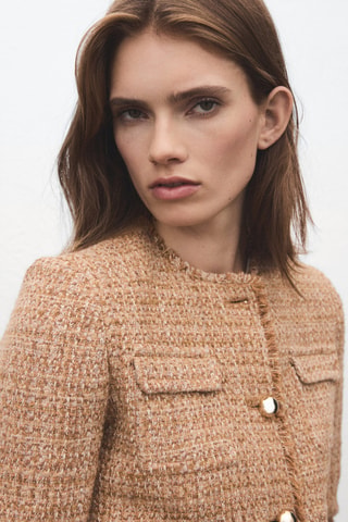 Veste tweed bords effilochés - Marron