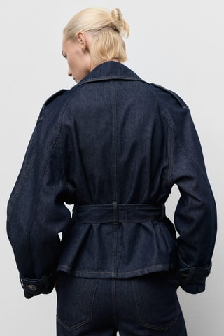 Trench court en jean ceinture - Bleu