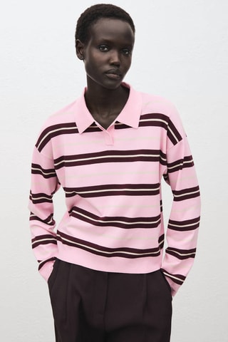 Pull-over rayures col polo - Rose