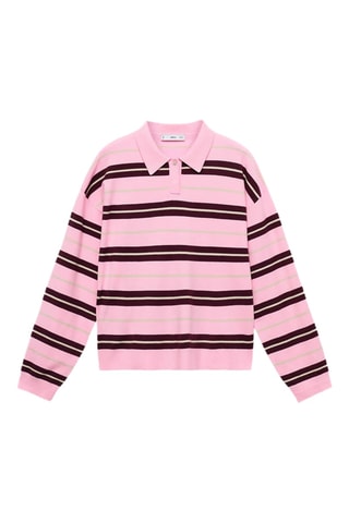 Pull-over rayures col polo - Rose
