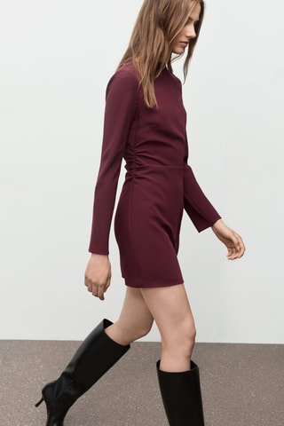 Robe col bateau froncée - Rouge