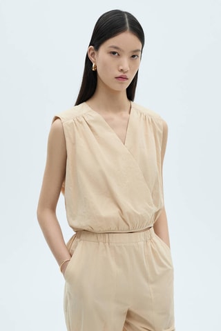 Blouse coton détails froncés - Beige