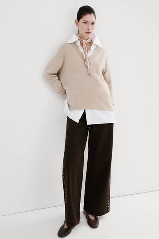Pull-over maille col en V - Gris clair