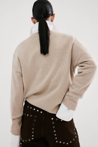 Pull-over maille col en V - Gris clair