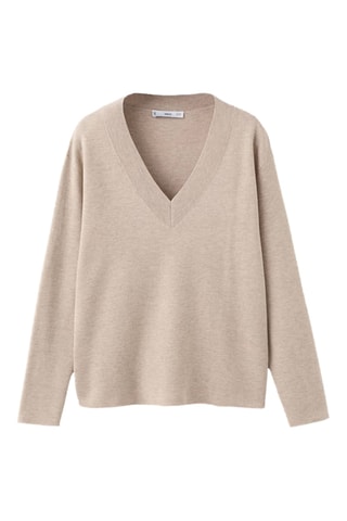 Pull-over maille col en V - Gris clair