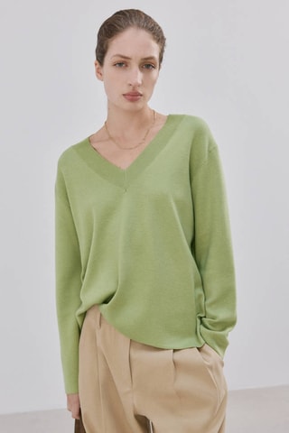 Pull-over maille col en V - Vert