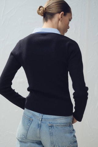 Pull-over col chemise combiné - Bleu marine