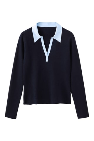 Pull-over col chemise combiné - Bleu marine