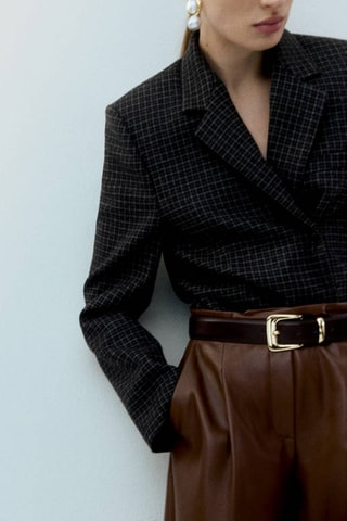 Pantalon large en cuir synthétique - Marron