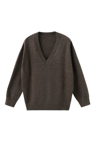 Pull-over maille fine col V - Marron