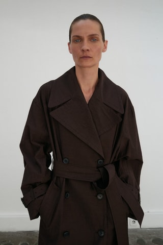 Trench long laine vierge - Marron