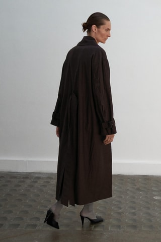 Trench long laine vierge - Marron