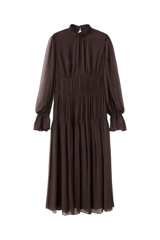 Robe froncée manches bouffantes - Marron
