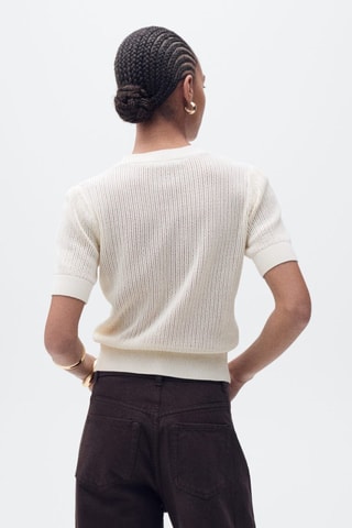 Pull maille ajourée manches courtes - Écru