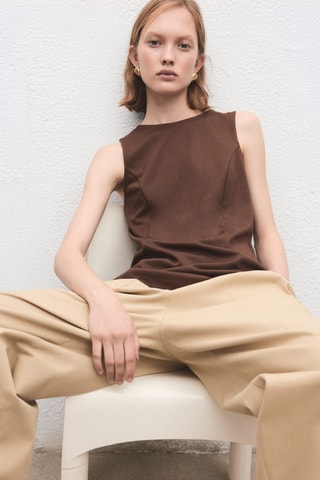 Haut sans manches avec détails de couture - Marron