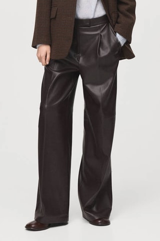 Pantalon large en cuir synthétique - Marron