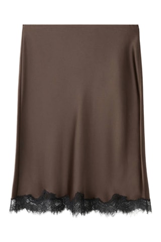 Jupe satinée dentelle - Marron