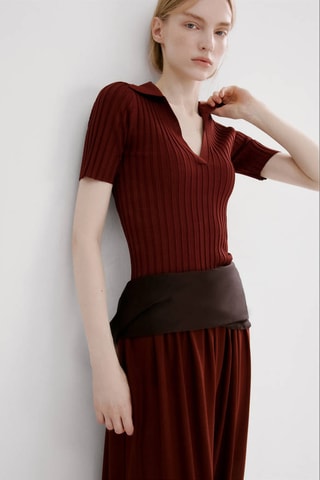 Pull-over maille col en V - Orange
