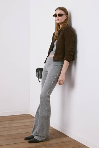 Pantalon en maille clouté - Gris chiné