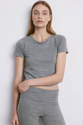 Pantalon en maille clouté - Gris chiné