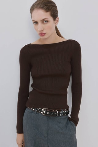 Pull maille col bateau - Marron