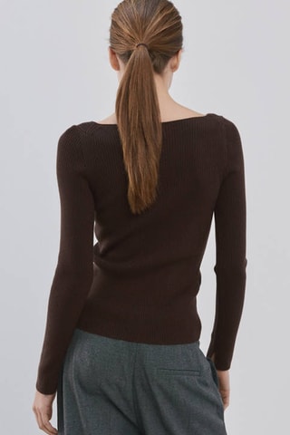 Pull maille col bateau - Marron