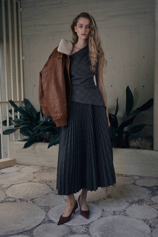 Top asymétrique carreaux - Gris