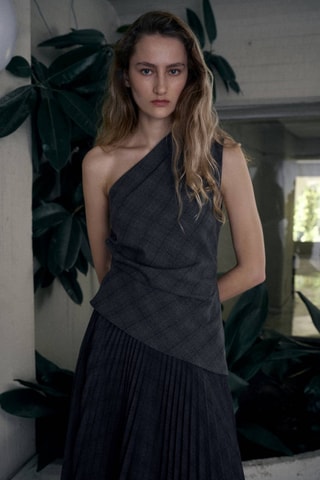 Top asymétrique carreaux - Gris