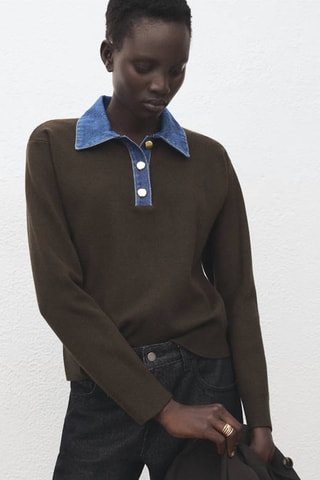 Pull-over col chemise combiné - Marron
