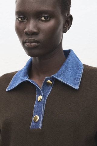Pull-over col chemise combiné - Marron