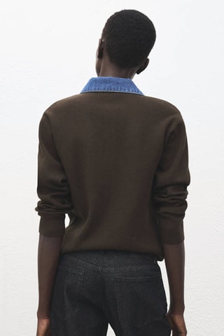 Pull-over col chemise combiné - Marron