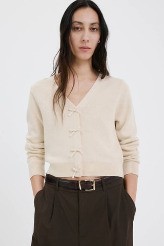 Cardigan maille nœuds - Écru