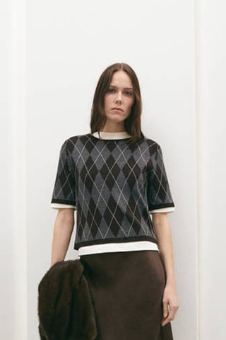 Pull-over losanges manches courtes - Gris
