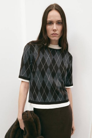 Pull-over losanges manches courtes - Gris
