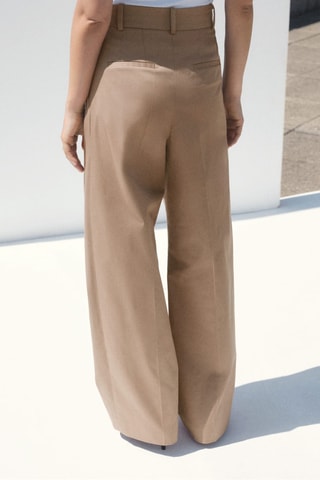 Pantalon coton droit à pinces - Beige