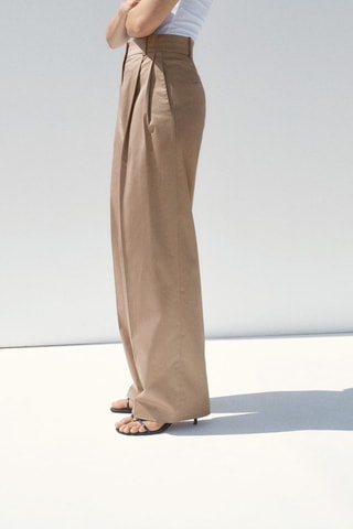 Pantalon coton droit à pinces - Beige
