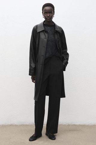 Trench long cuir synthétique ceinture - Noir
