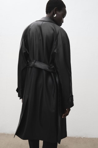 Trench long cuir synthétique ceinture - Noir