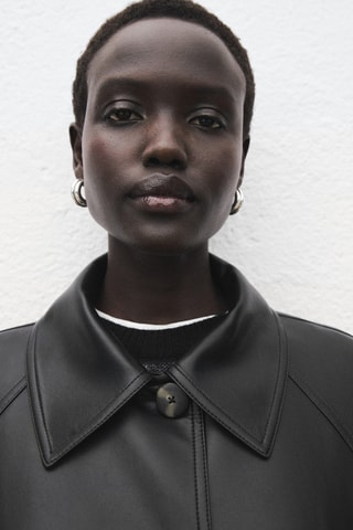 Trench long cuir synthétique ceinture - Noir