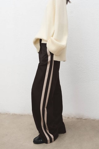 Pantalon wide leg à rayures en contraste - Marron