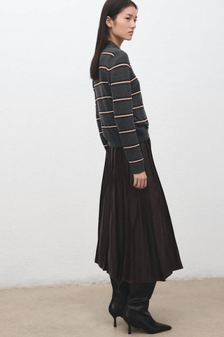 Pull-over rayures col polo - Gris chiné