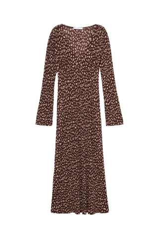 Robe imprimée col en V - Marron