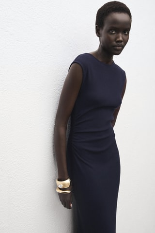 Robe en maille fine avec fronce latérale - Bleu marine