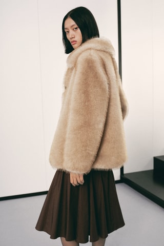 Manteau fausse fourrure à boutons - Écru